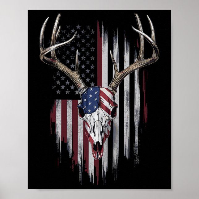 Whitetail Hjort Hunter American Flagga Usa Design  Poster (Framsidan)