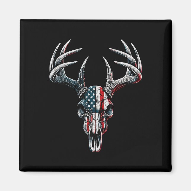 Whitetail Hjort Hunting - American Flagga on Buck  Magnet (Framsidan)