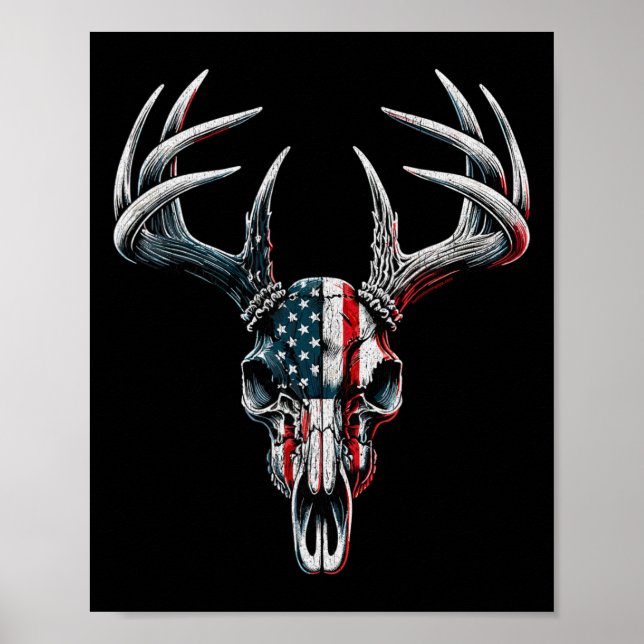 Whitetail Hjort Hunting - American Flagga on Buck  Poster (Framsidan)