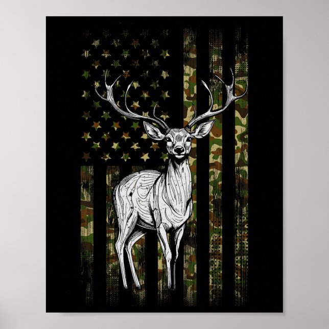 Whitetail Hjort Hunting Gifts Camouflage Ame Poster (Framsidan)