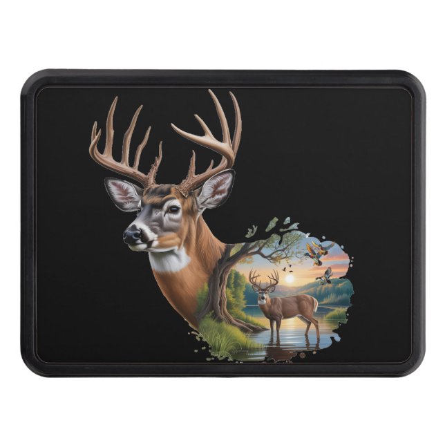 Whitetail Hjort Hunting Hitch Cover, Anka Hunting Dragkroksskydd (Framsidan)