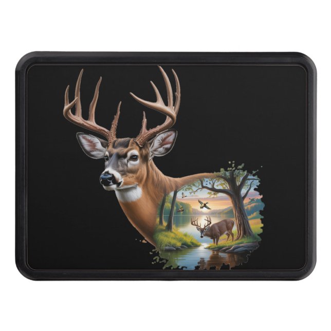 Whitetail Hjort Hunting Hitch Cover, Anka Hunting Dragkroksskydd (Framsidan)