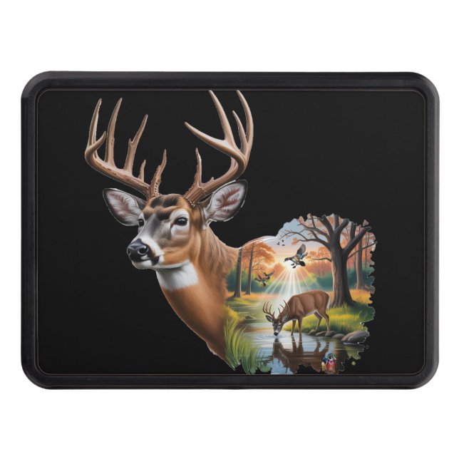 Whitetail Hjort Hunting Hitch Cover, Anka Hunting Dragkroksskydd (Framsidan)