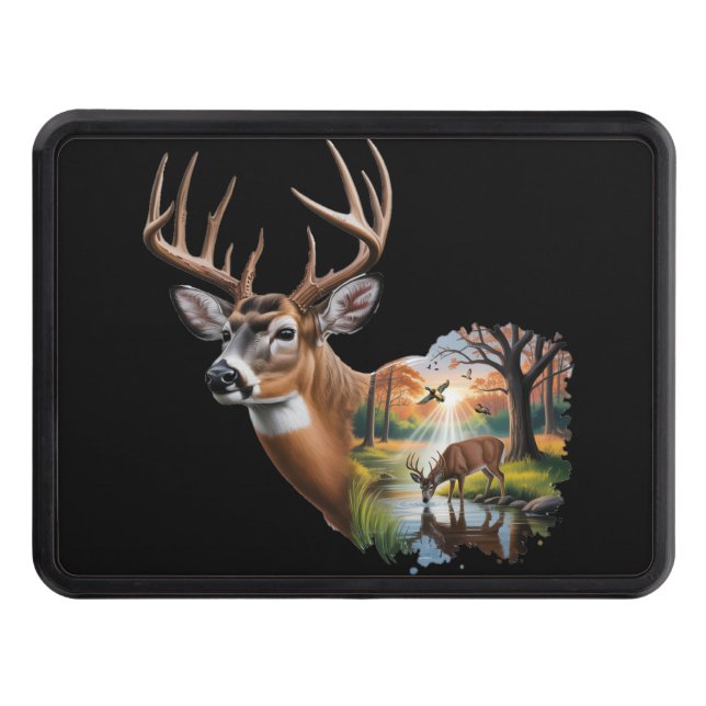 Whitetail Hjort Hunting Hitch Cover, Anka Hunting Dragkroksskydd (Framsidan)