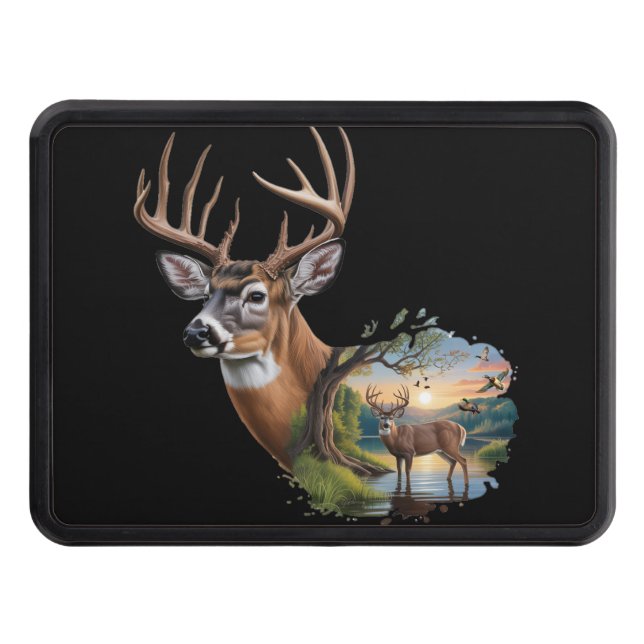 Whitetail Hjort Hunting Hitch Cover, Anka Hunting Dragkroksskydd (Framsidan)