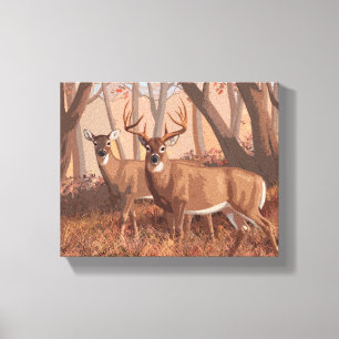 Whitetail Hjort i skogen Retro Stil Canvastryck