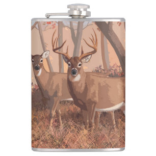 Whitetail Hjort i skogen Retro Stil Fickplunta