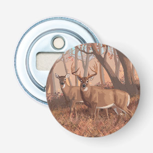 Whitetail Hjort i skogen Retro Stil Flasköppnare