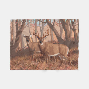Whitetail Hjort i skogen Retro Stil Fleecefilt