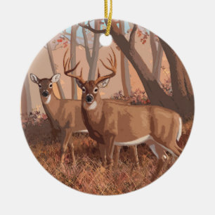 Whitetail Hjort i skogen Retro Stil Julgransprydnad Keramik