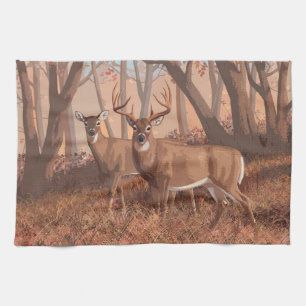 Whitetail Hjort i skogen Retro Stil Kökshandduk