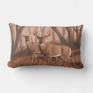 Whitetail Hjort i skogen Retro Stil Lumbarkudde