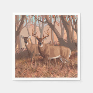 Whitetail Hjort i skogen Retro Stil Pappersservett