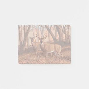 Whitetail Hjort i skogen Retro Stil Post-it Block