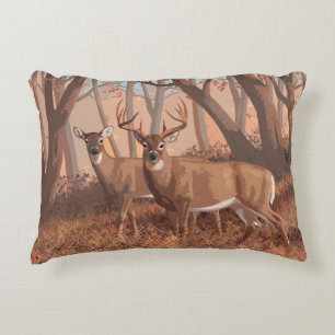Whitetail Hjort i skogen Retro Stil Prydnadskudde