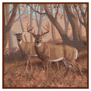 Whitetail Hjort i skogen Retro Stil Tyg