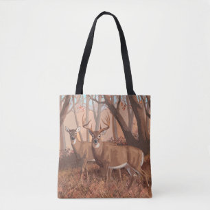 Whitetail Hjort i skogen Retro Stil Tygkasse
