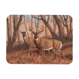 Whitetail Hjort i skogsområdet Retro Stil Magnet