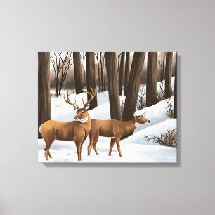Whitetail Hjort i Snö på Canvas