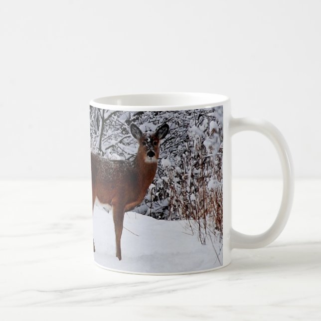Whitetail Hjort i Winter Snö Coffee Mugg (Höger)