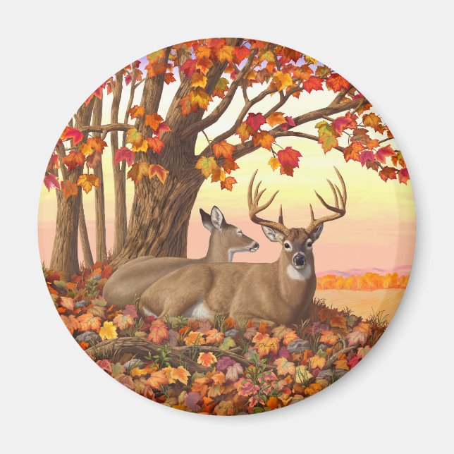 Whitetail Hjort in Autumn New England Höst färger Magnet (Framsidan)