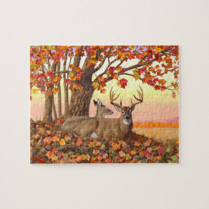 Whitetail Hjort in Autumn New England Höst färger Pussel