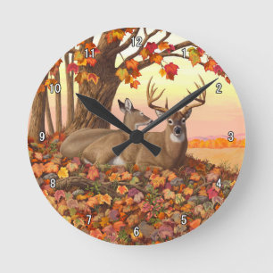 Whitetail Hjort in Autumn New England Höst färger Rund Klocka