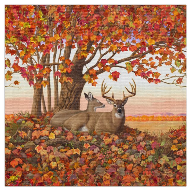 Whitetail Hjort in Autumn New England Höst färger Tyg (Provkarta)