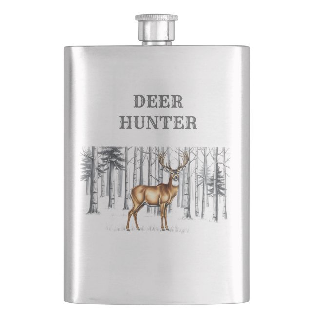Whitetail Hjort in Forest Hunter Flask Fickplunta (Framsidan)