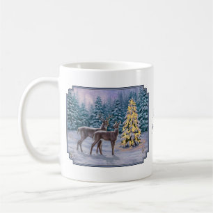 Whitetail Hjort & Julgran Winter Scene Kaffemugg