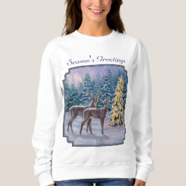Whitetail Hjort & Julgran Winter Scene Tee Shirt