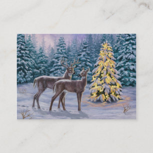 Whitetail Hjort & Julgran Winter Scene Visitkort