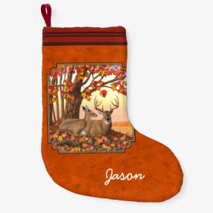 Whitetail Hjort Maple Träd Autumn Orange Liten Julstrumpa