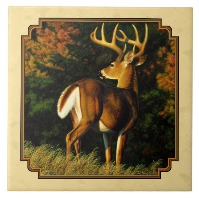 Whitetail Hjort Monster Buck Gult Kakelplatta (Framsidan)