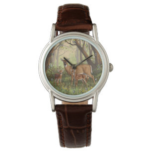 Whitetail Hjort och Cute Twin Fawns i Vår Armbandsur