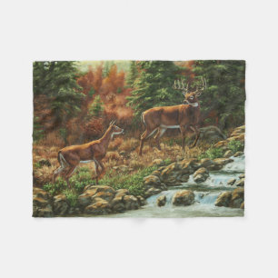 Whitetail Hjort och Waterfall Fleecefilt