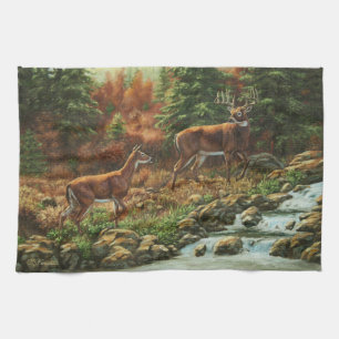 Whitetail Hjort och Waterfall Kökshandduk