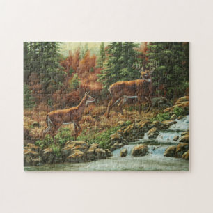 Whitetail Hjort och Waterfall Pussel