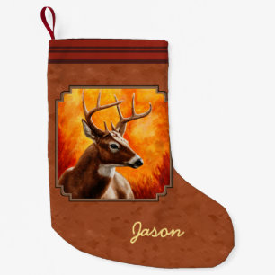 Whitetail Hjort på Autumn Reddisdisk Brown Liten Julstrumpa