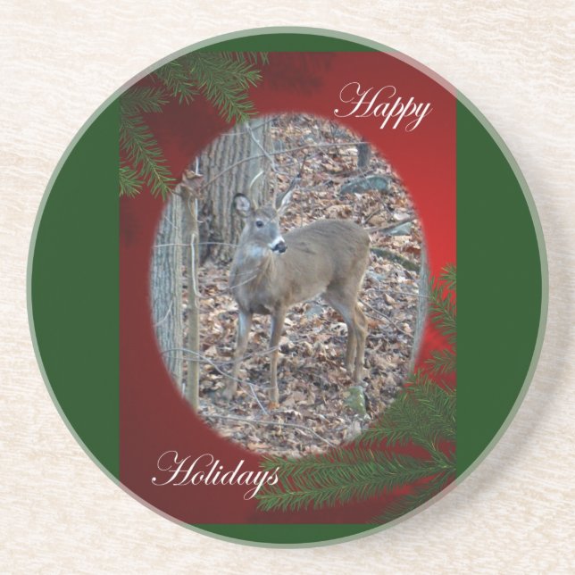 Whitetail Hjort Spike Buck Glad helg Underlägg Sandsten (Framsidan)