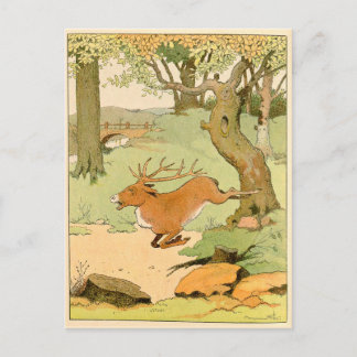 Whitetail Hjort Stag Bolting in the Forest Vykort