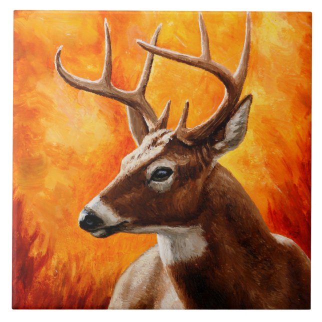 Whitetail Hjort Trophy Buck Head Kakelplatta (Framsidan)