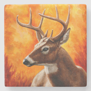 Whitetail Hjort Trophy Buck Head Underlägg Sten