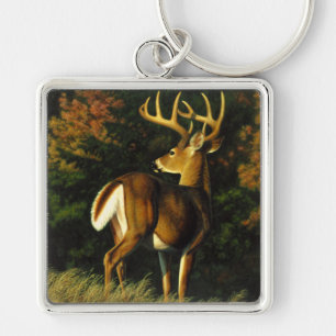 Whitetail Hjort Trophy Buck Hunting Fyrkantig Silverfärgad Nyckelring