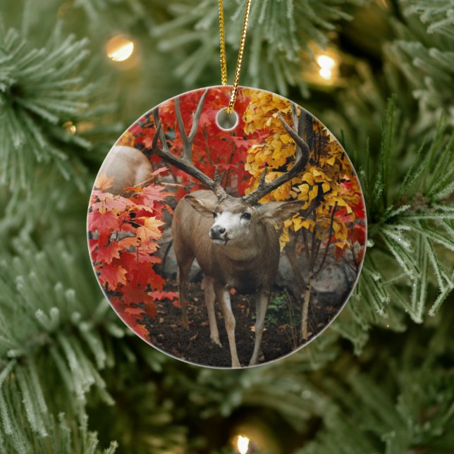 Whitetail på hösten julgransprydnad keramik (Träd)