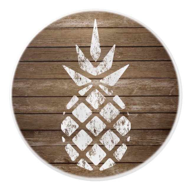 Whitewash Frimärke Art Pineapple | Rustic Wood Knopp (Framsidan)
