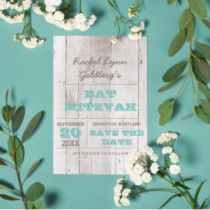Whitewash Teal Bat mitzvah Spara datum Meddelande Vykort