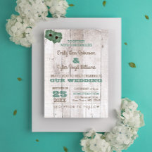 Whitewash Teal Rustic Wedding bjudande