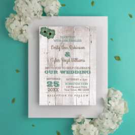 Whitewash Teal Rustic Wedding bjudande Inbjudningar