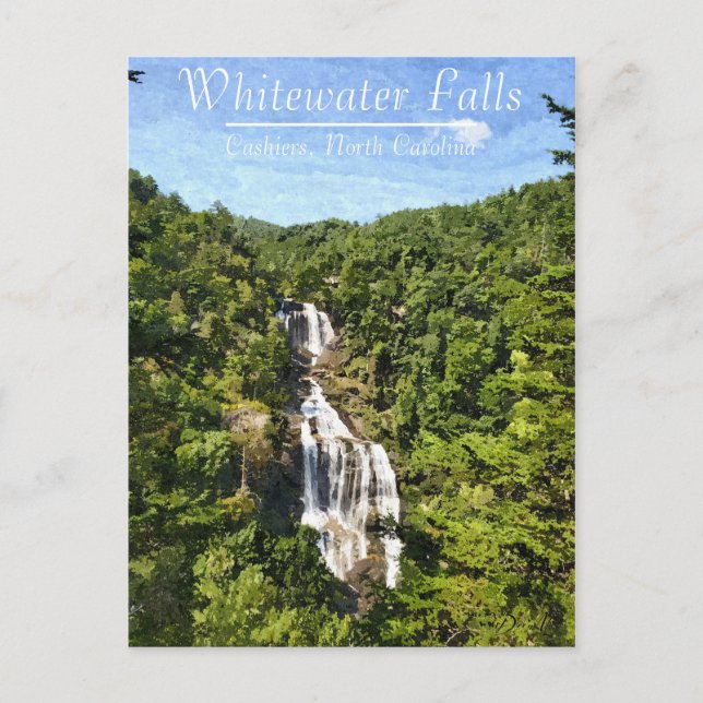 Whitewater Falls Cashiers North Carolina Vykort (Framsida)